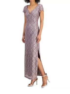 NWT Connected Apparel Size 16 Dusty Taupe Sequin Lace Formal Gown